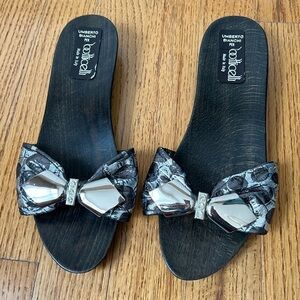 Umberto Bianchi per Roberto Botticelli Black Silver Women's Sandals Wooden